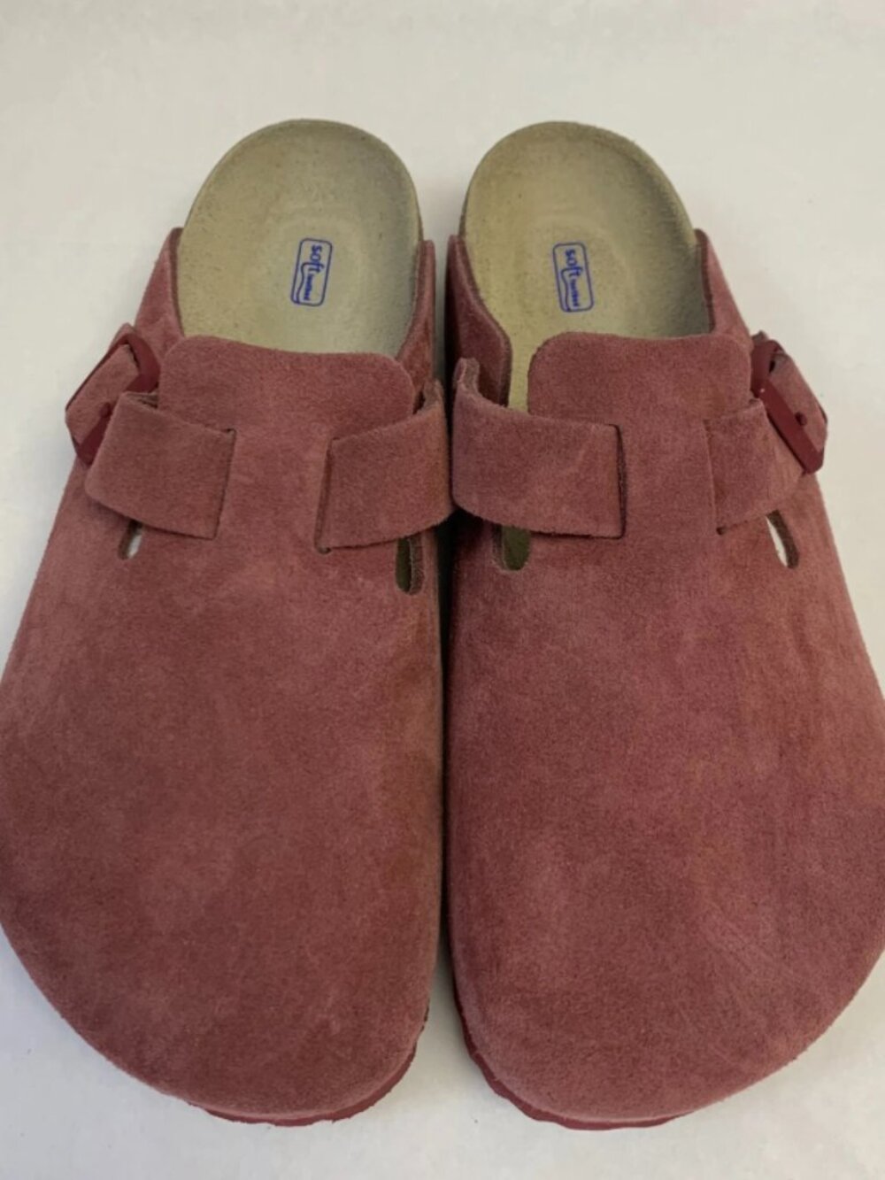 Birkenstock Boston Maroon Suede Leather Regular Width Clogs